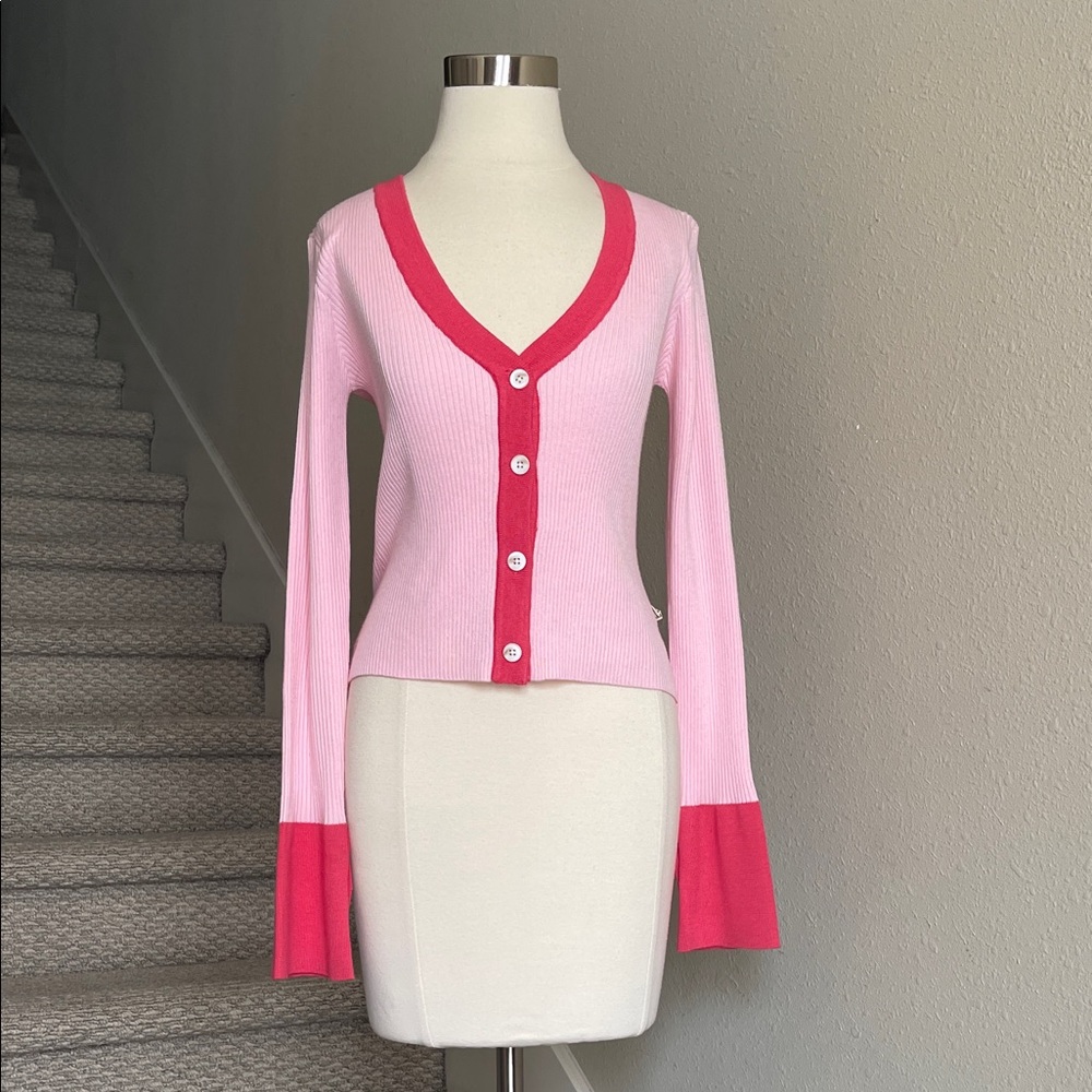 Araminta James Sz S Pink Button-down Knitted Cardigan Sweater